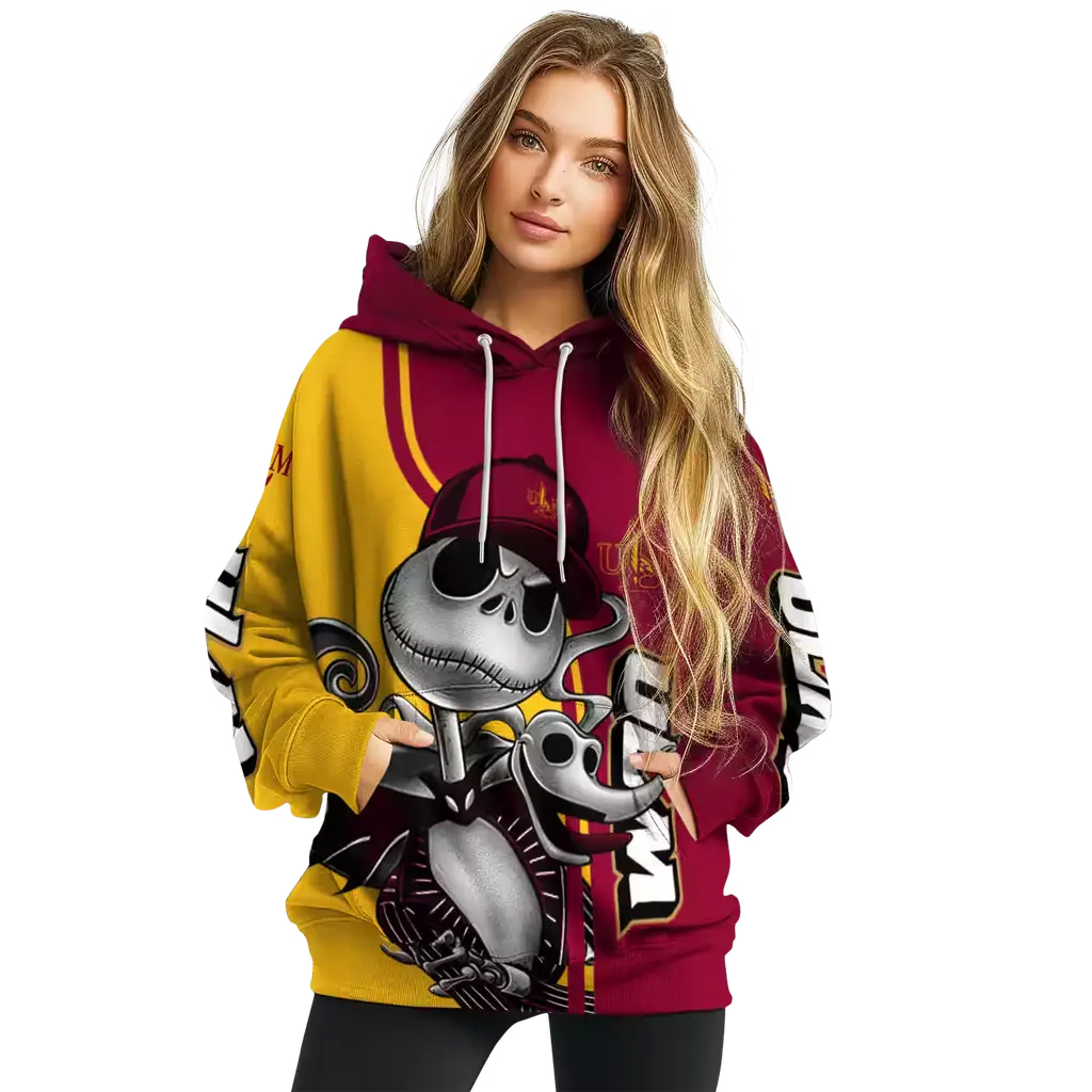 louisiana monroe warhawks jack skellington red hoodie high quality louisiana monroe warhawks jack skellington red hoodie high quality