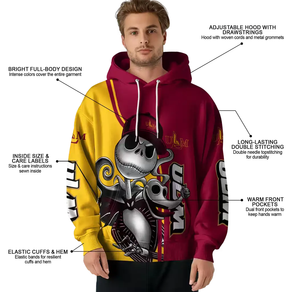 louisiana monroe warhawks jack skellington red hoodie latest model louisiana monroe warhawks jack skellington red hoodie latest model