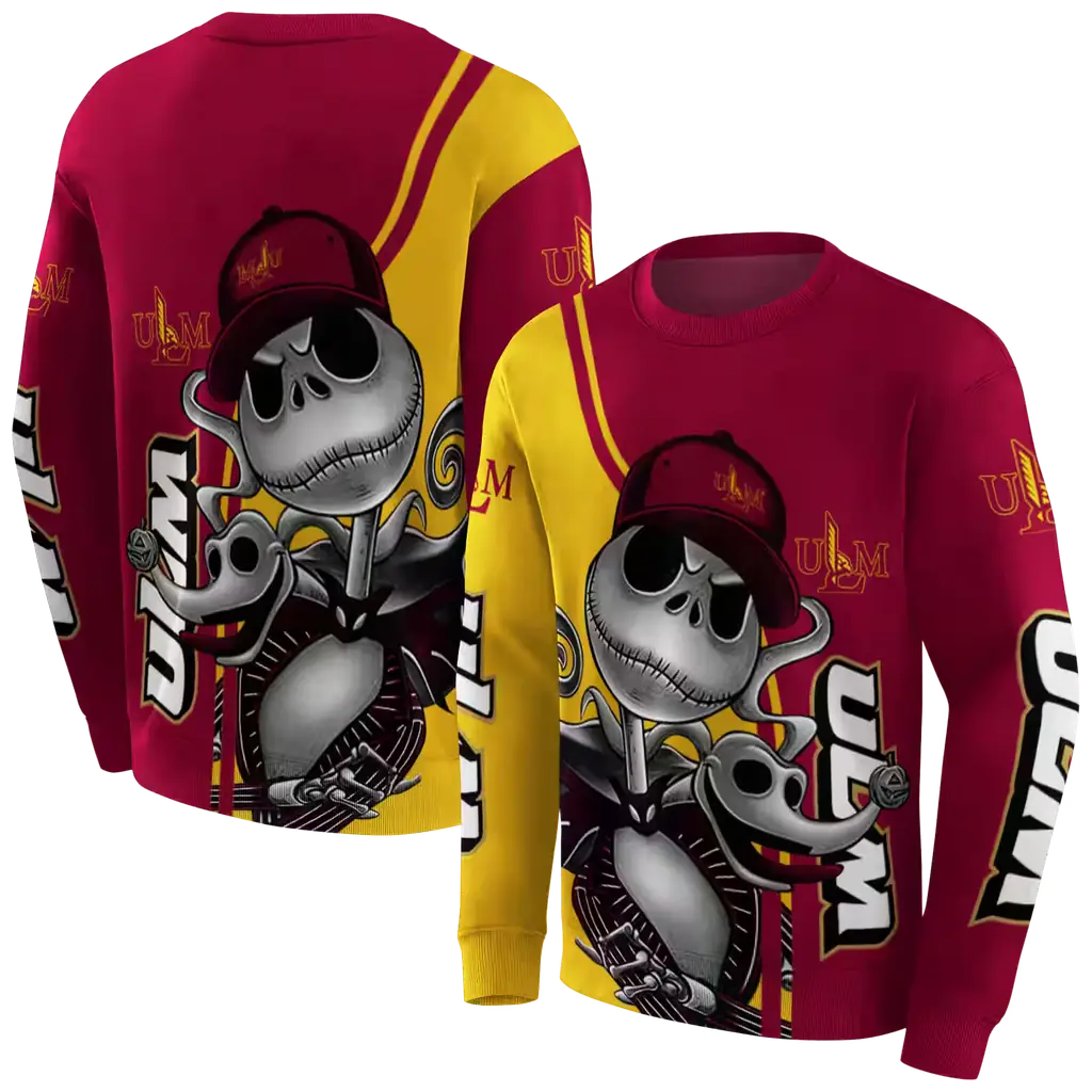 louisiana monroe warhawks jack skellington red hoodie premium grade louisiana monroe warhawks jack skellington red hoodie premium grade