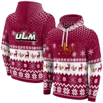 louisiana monroe warhawks reindeer motif red hoodie best selling