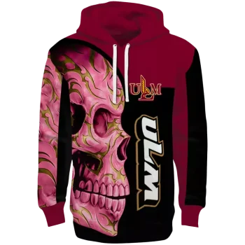 louisiana monroe warhawks skull motif red black hoodie best selling