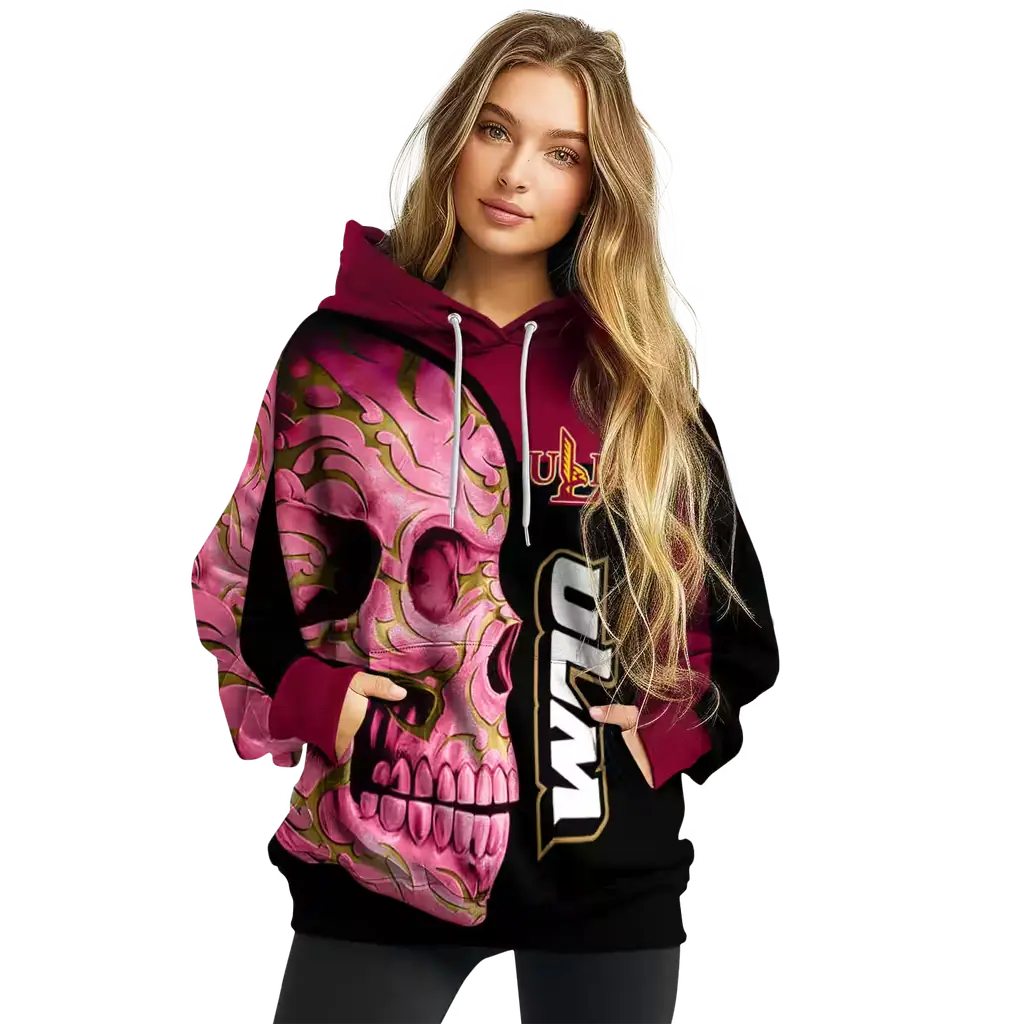 louisiana monroe warhawks skull motif red black hoodie high quality louisiana monroe warhawks skull motif red black hoodie high quality