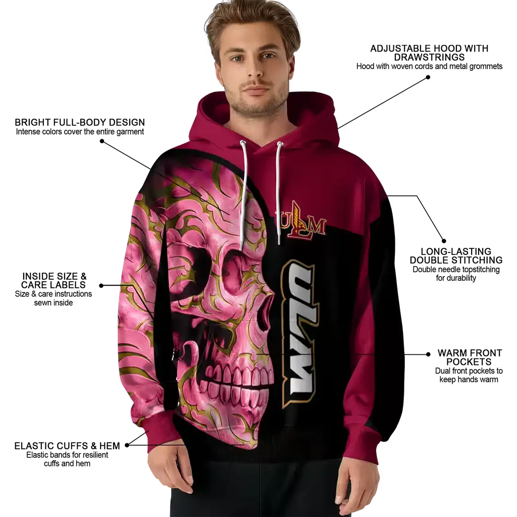 louisiana monroe warhawks skull motif red black hoodie latest model louisiana monroe warhawks skull motif red black hoodie latest model