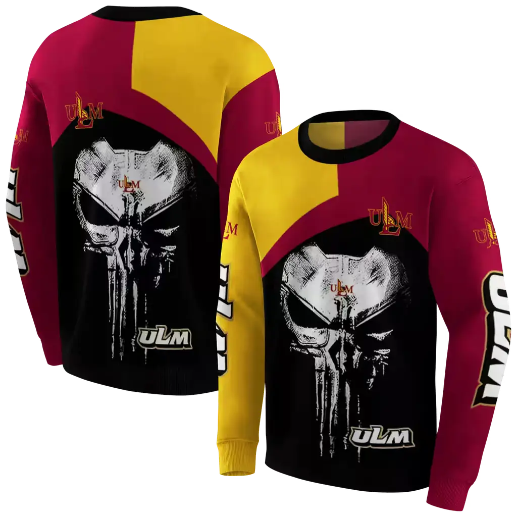 louisiana monroe warhawks skull punisher gold black hoodie premium grade louisiana monroe warhawks skull punisher gold black hoodie premium grade