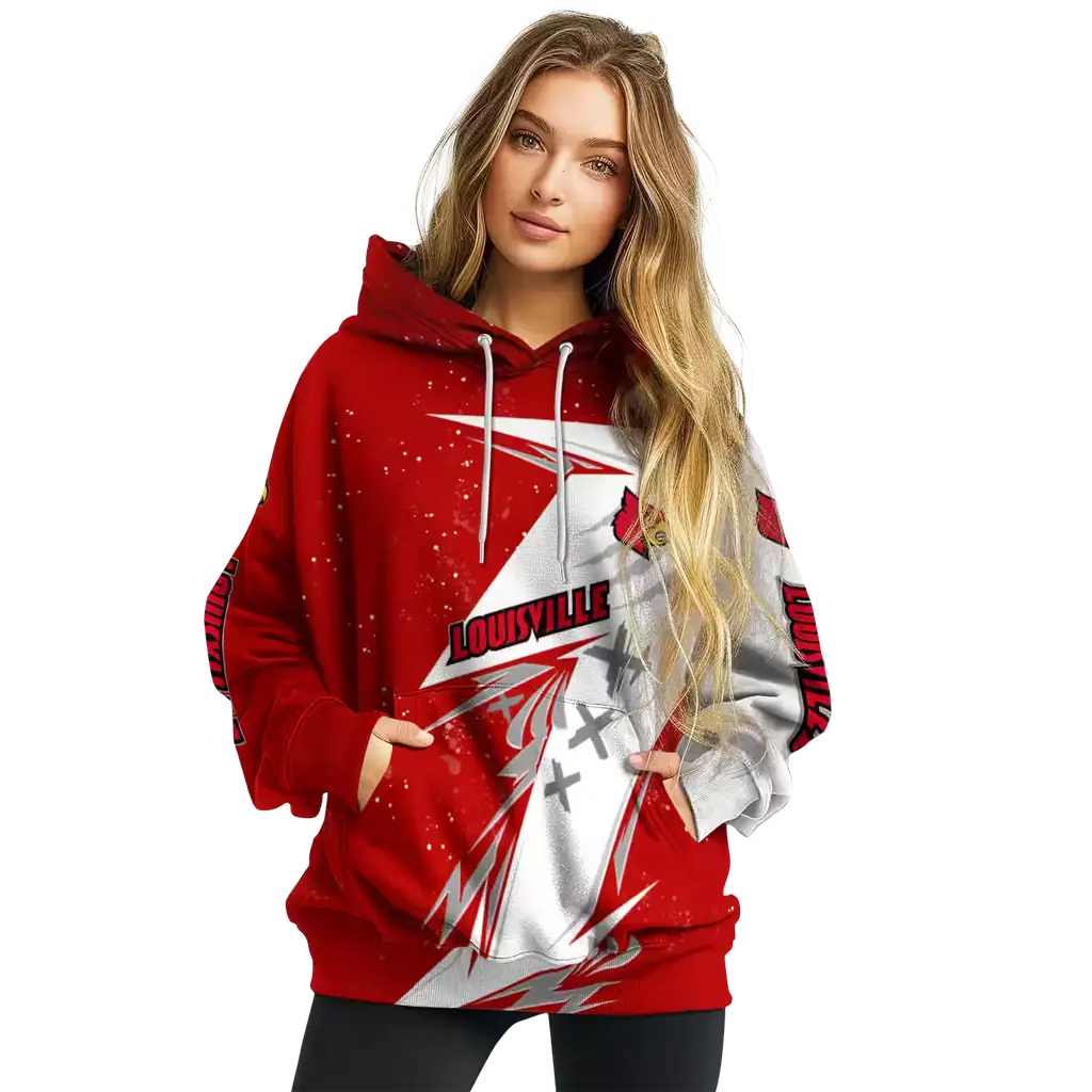 louisville cardinals dynamic slash red white hoodie high quality louisville cardinals dynamic slash red white hoodie high quality