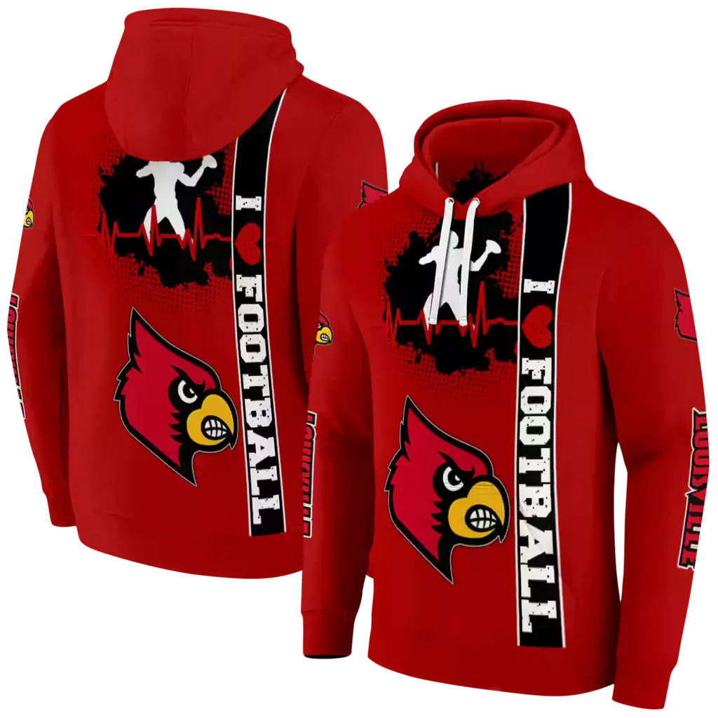 louisville cardinals football heartbeat red hoodie fashion forward louisville cardinals football heartbeat red hoodie fashion forward