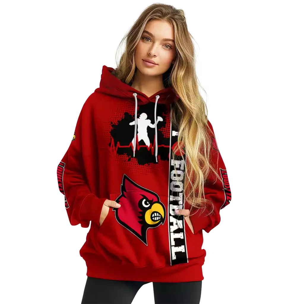 louisville cardinals football heartbeat red hoodie high quality louisville cardinals football heartbeat red hoodie high quality