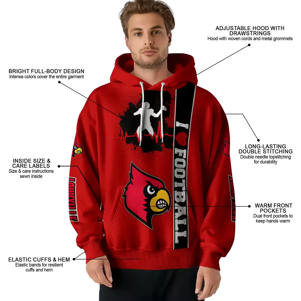 louisville cardinals football heartbeat red hoodie latest model louisville cardinals football heartbeat red hoodie latest model