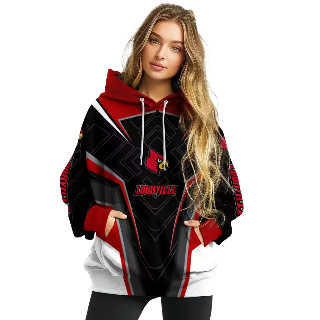 louisville cardinals futuristic pattern red black hoodie high quality louisville cardinals futuristic pattern red black hoodie high quality