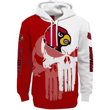 louisville cardinals graphic punisher red white hoodie best selling