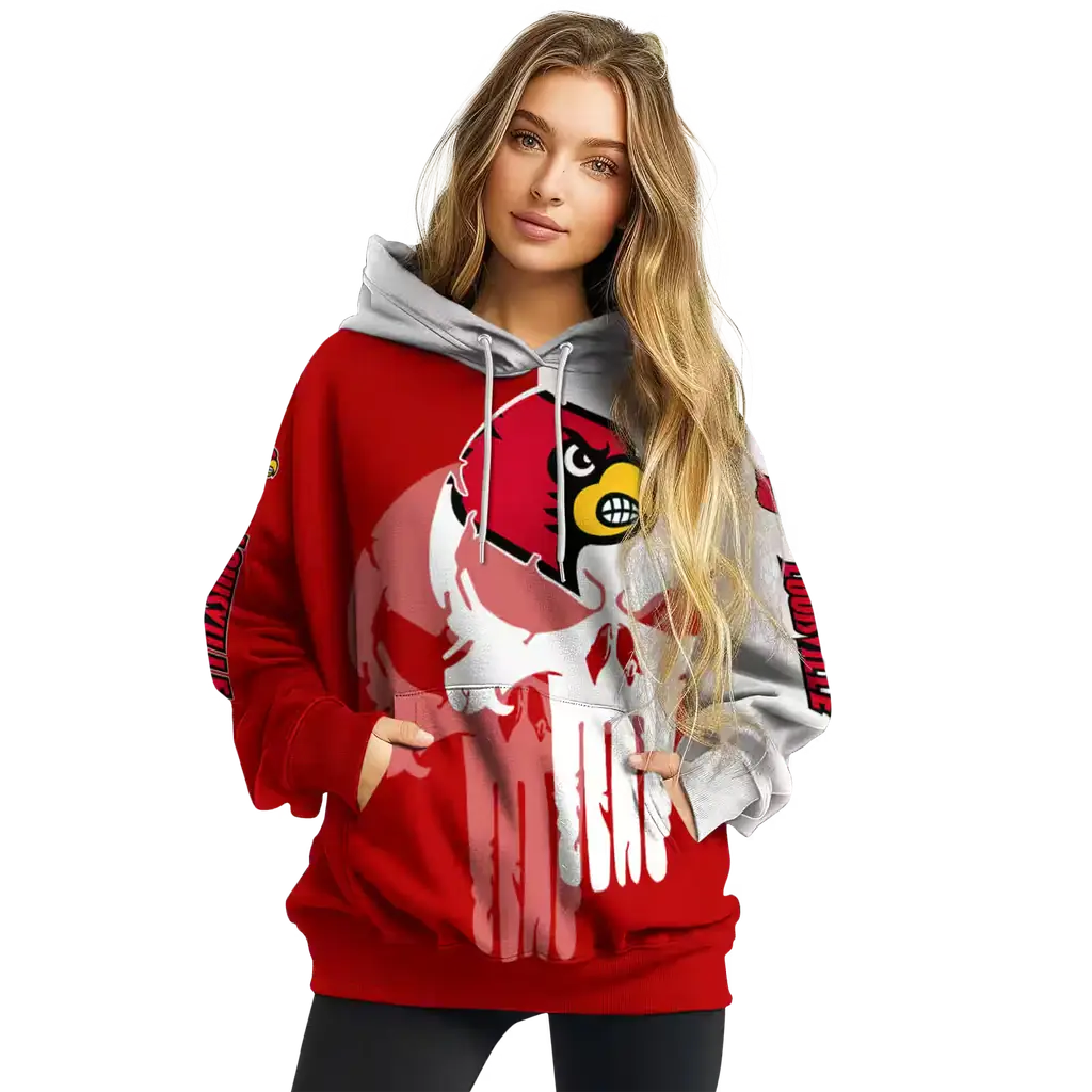 louisville cardinals graphic punisher red white hoodie high quality louisville cardinals graphic punisher red white hoodie high quality