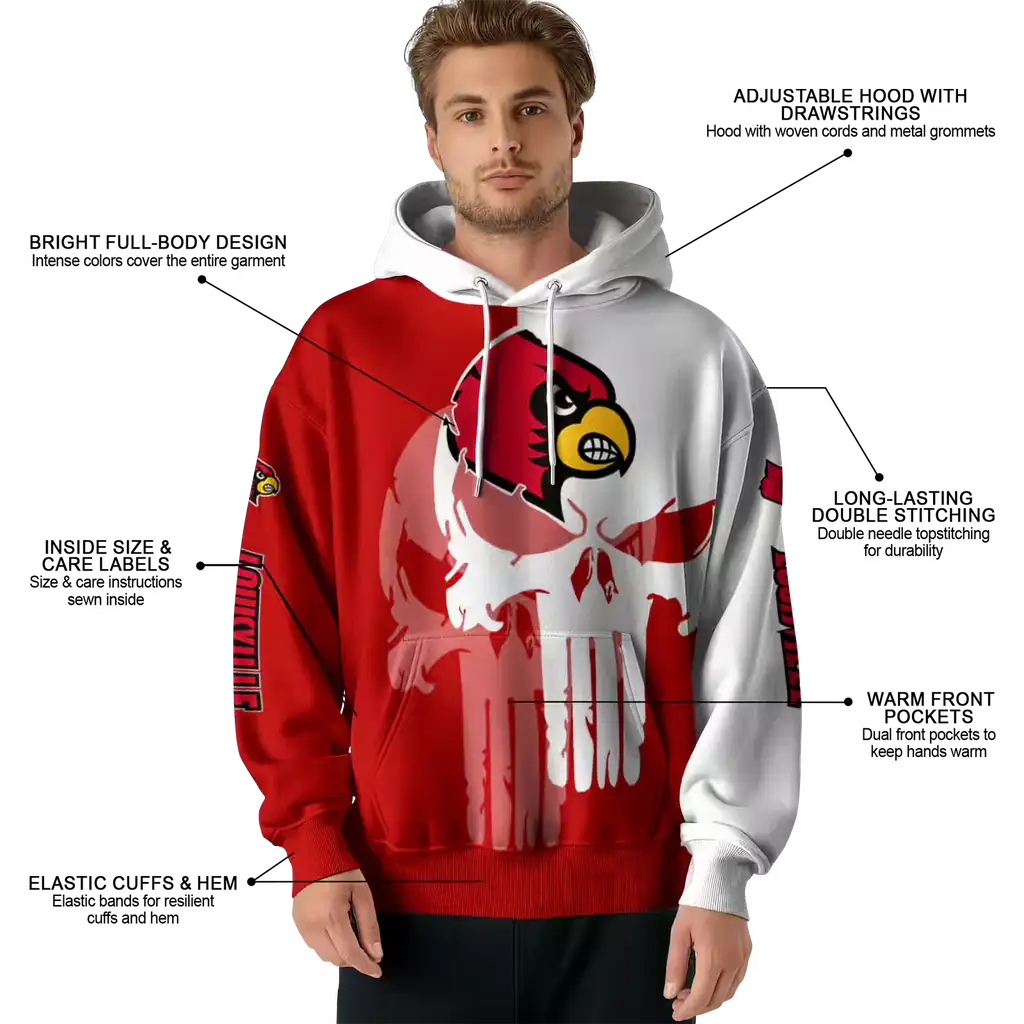 louisville cardinals graphic punisher red white hoodie latest model louisville cardinals graphic punisher red white hoodie latest model