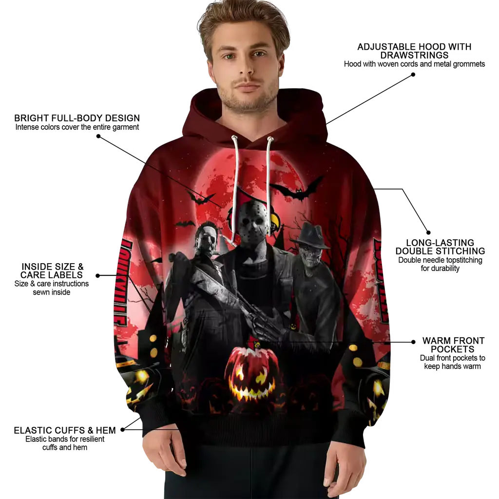 louisville cardinals halloween vibes red black hoodie latest model louisville cardinals halloween vibes red black hoodie latest model
