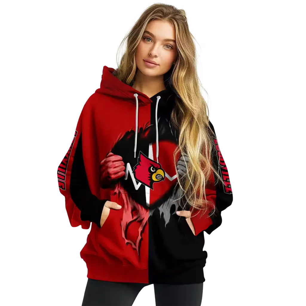 louisville cardinals heartbeat graphic red hoodie high quality louisville cardinals heartbeat graphic red hoodie high quality