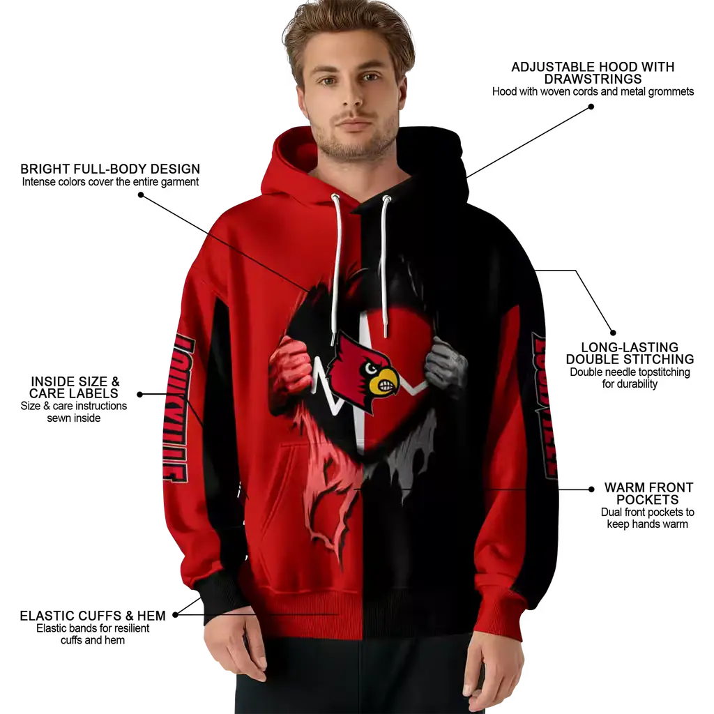 louisville cardinals heartbeat graphic red hoodie latest model louisville cardinals heartbeat graphic red hoodie latest model