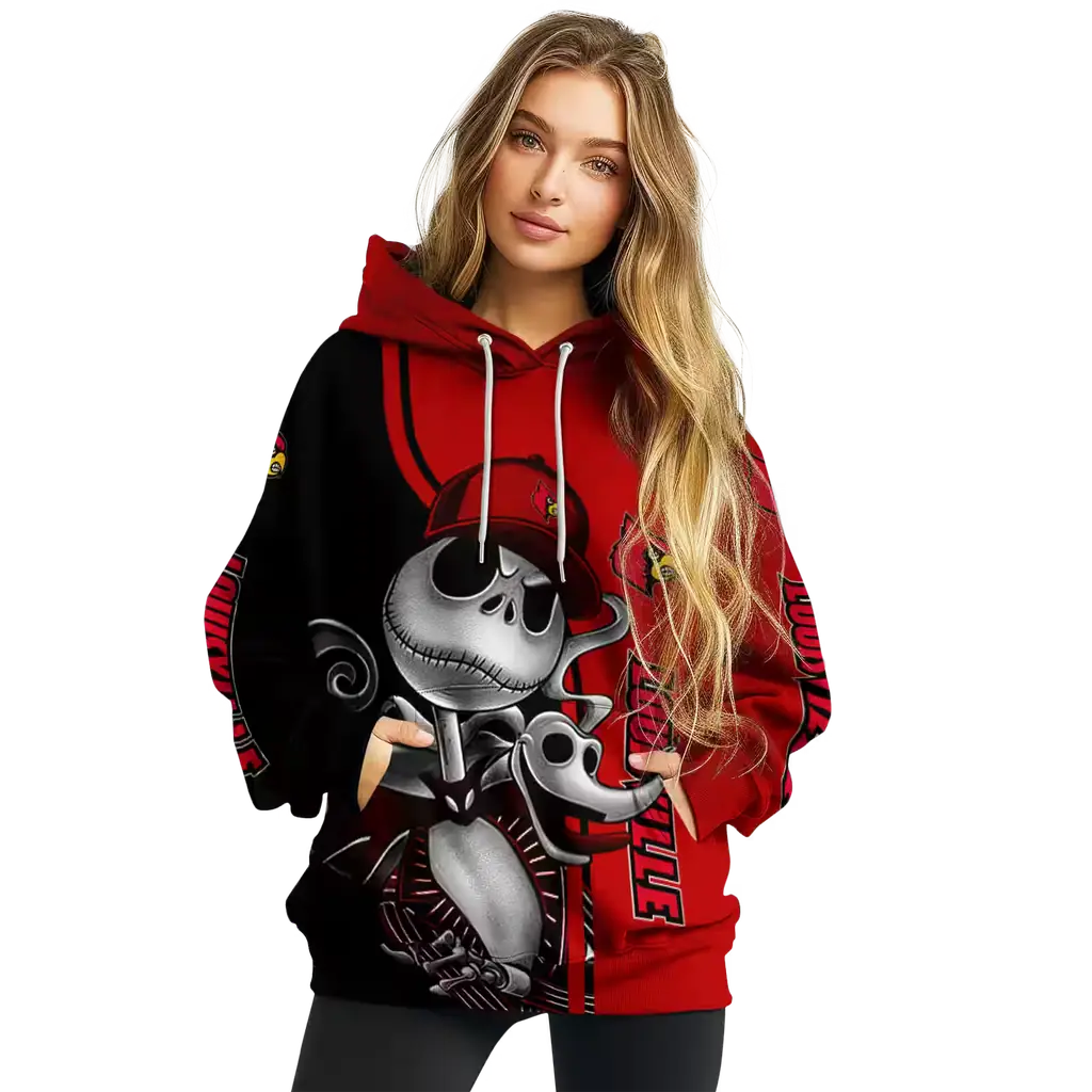 louisville cardinals jack skellington red hoodie high quality louisville cardinals jack skellington red hoodie high quality