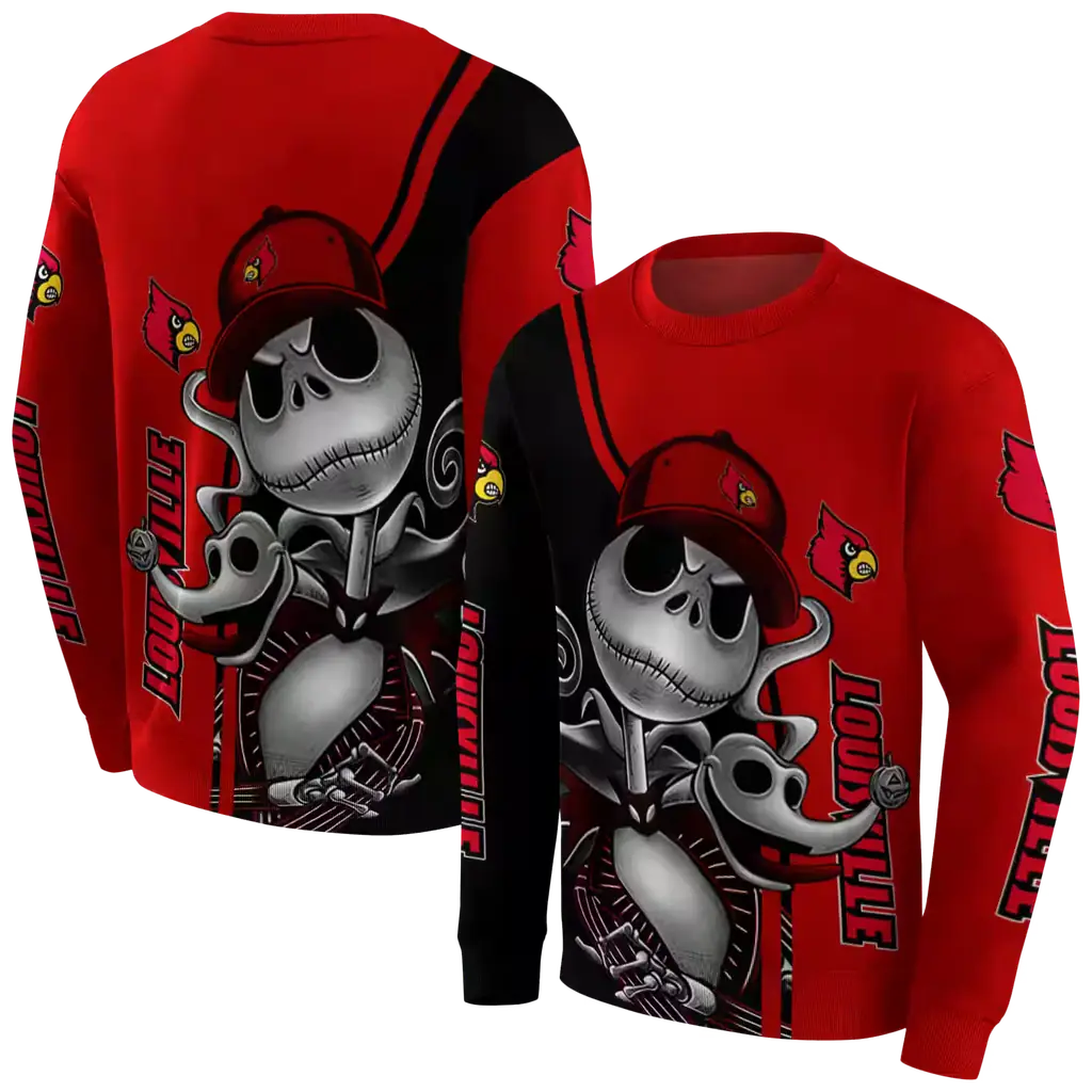 louisville cardinals jack skellington red hoodie premium grade louisville cardinals jack skellington red hoodie premium grade