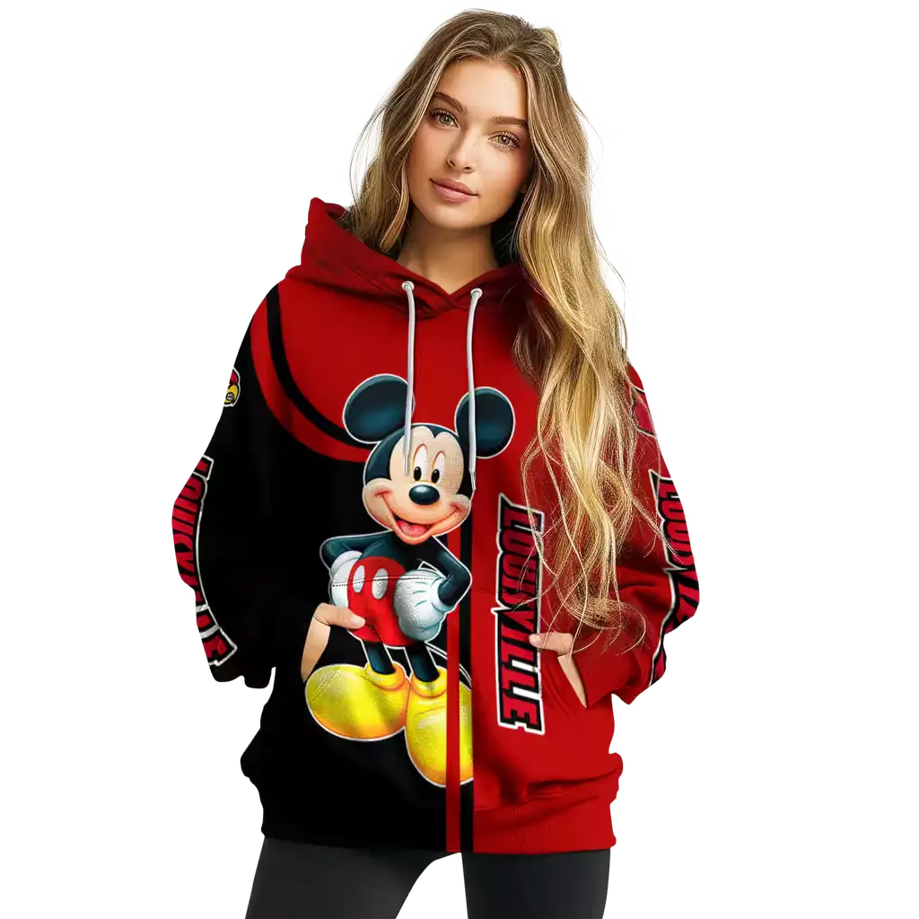 louisville cardinals mickey mouse red black hoodie high quality louisville cardinals mickey mouse red black hoodie high quality