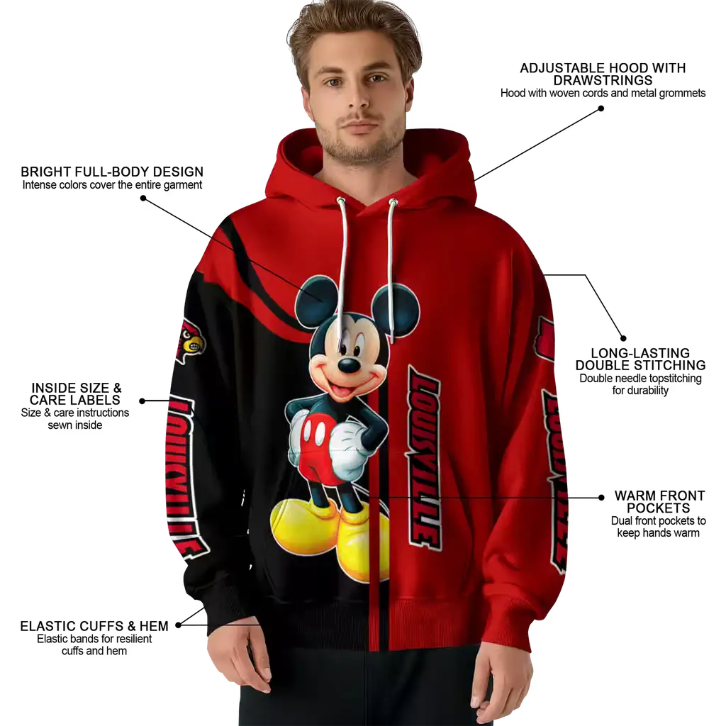 louisville cardinals mickey mouse red black hoodie latest model louisville cardinals mickey mouse red black hoodie latest model