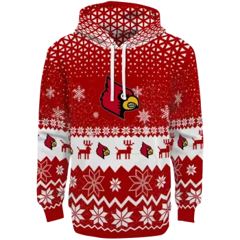 louisville cardinals reindeer motif red hoodie best selling