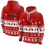louisville cardinals reindeer motif red hoodie best selling