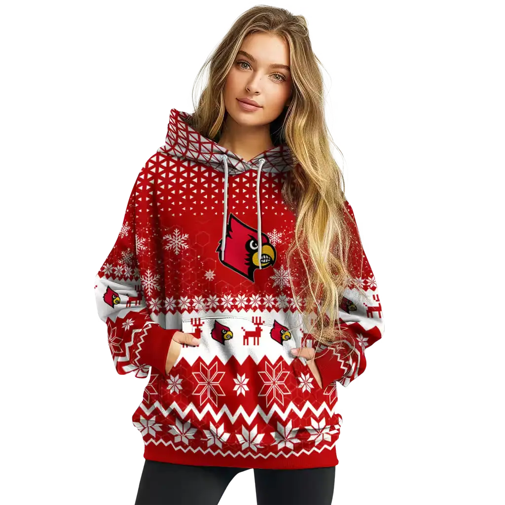 louisville cardinals reindeer motif red hoodie high quality louisville cardinals reindeer motif red hoodie high quality