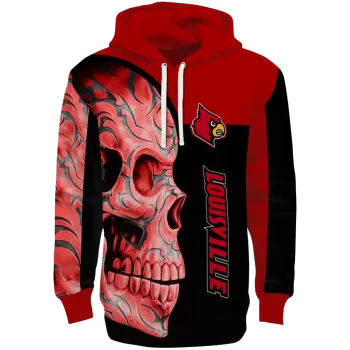 louisville cardinals skull motif red black hoodie best selling
