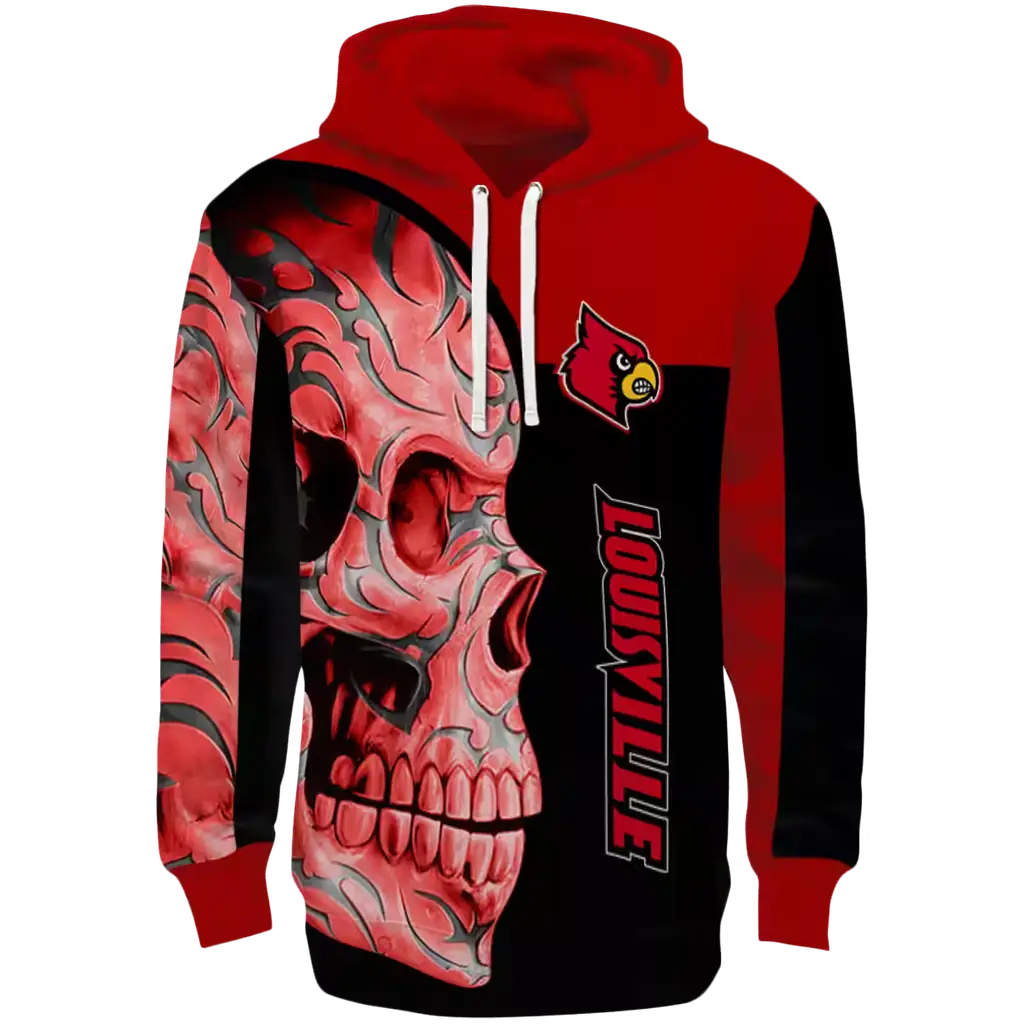 louisville cardinals skull motif red black hoodie best selling louisville cardinals skull motif red black hoodie best selling