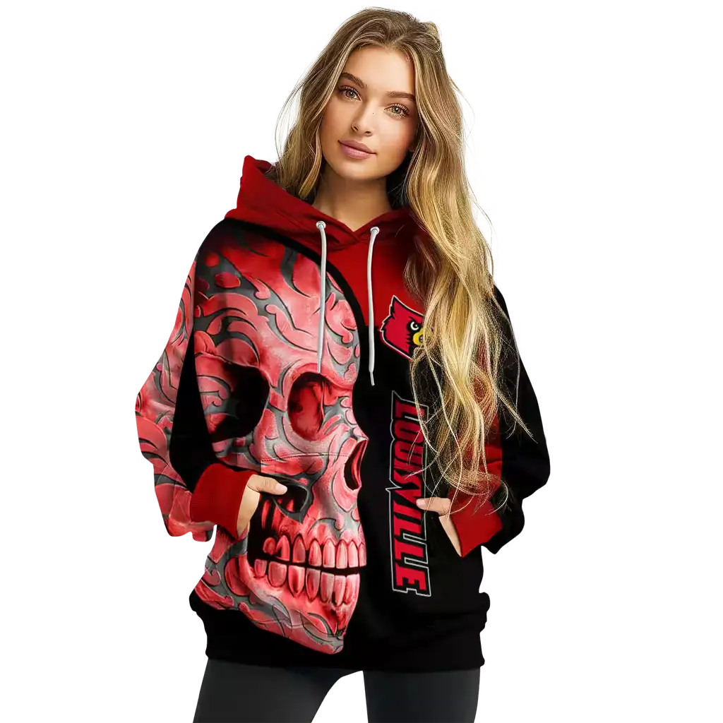 louisville cardinals skull motif red black hoodie high quality louisville cardinals skull motif red black hoodie high quality