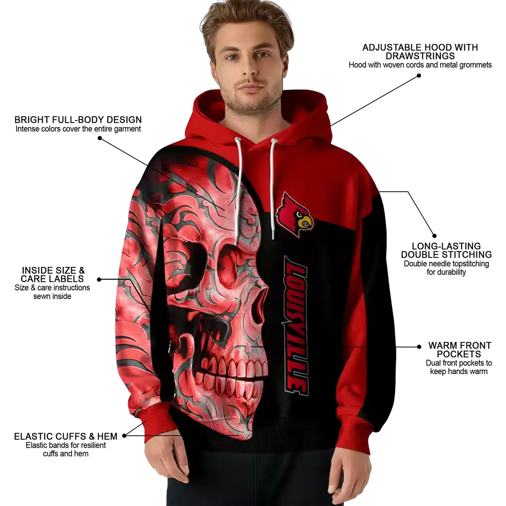 louisville cardinals skull motif red black hoodie latest model louisville cardinals skull motif red black hoodie latest model