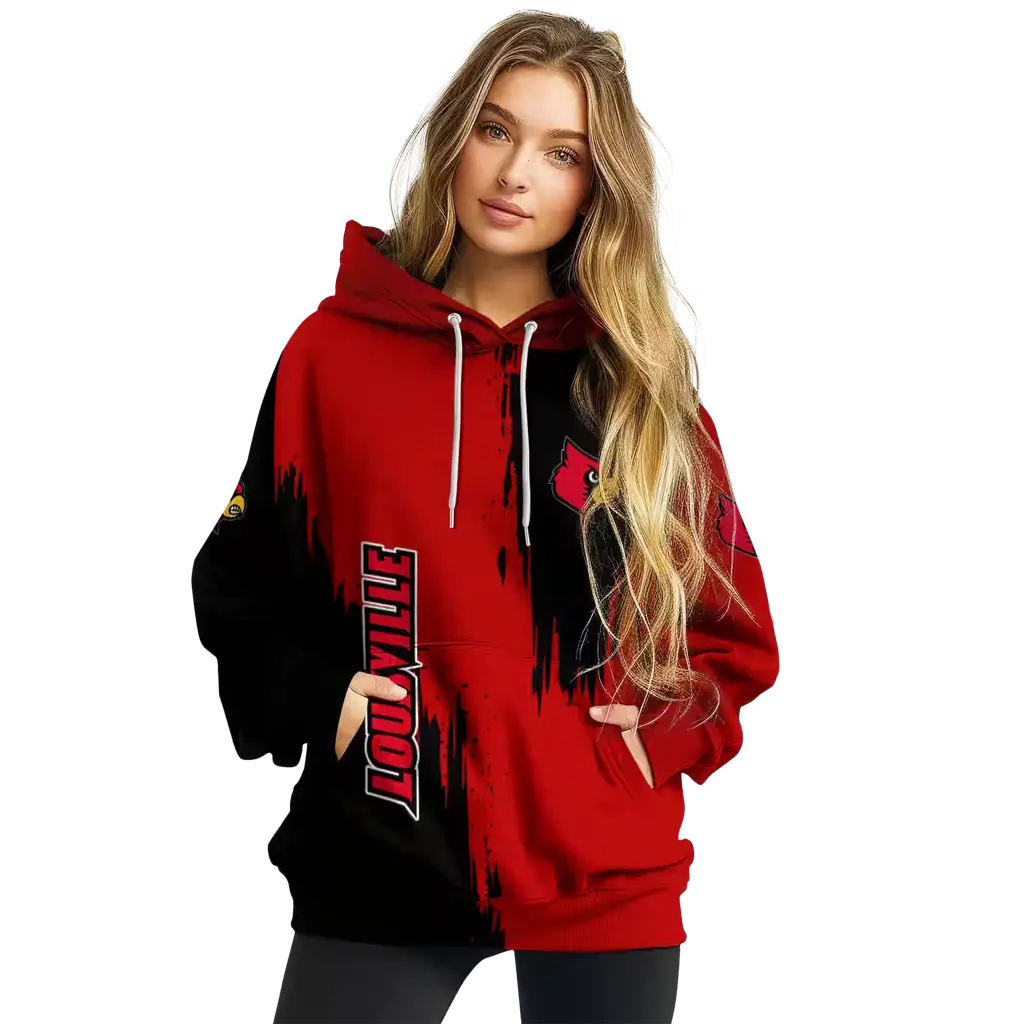 louisville cardinals splatter effect red hoodie high quality louisville cardinals splatter effect red hoodie high quality