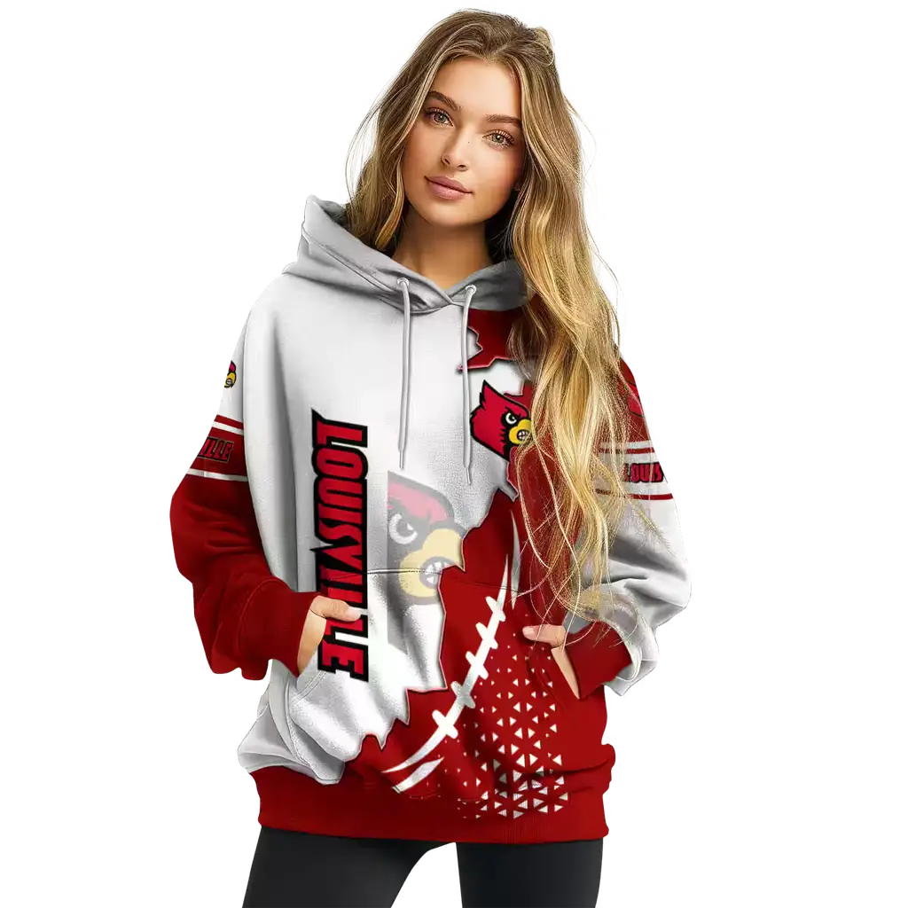 louisville cardinals triangular pattern red white hoodie high quality louisville cardinals triangular pattern red white hoodie high quality