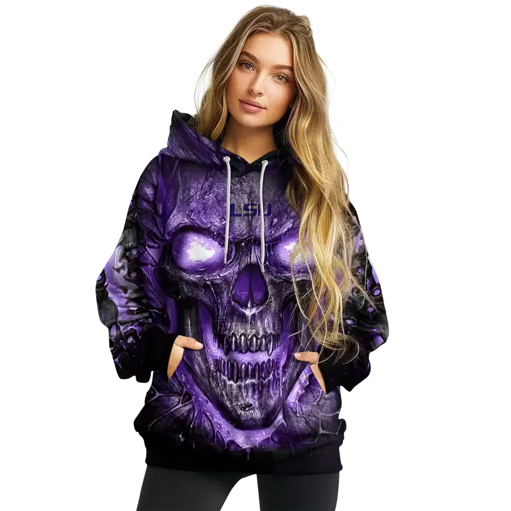 lsu tigers demonic skull purple black hoodie high quality lsu tigers demonic skull purple black hoodie high quality