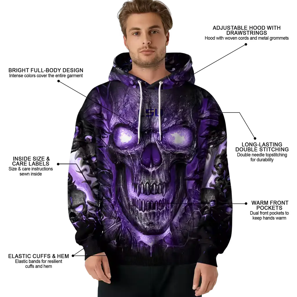 lsu tigers demonic skull purple black hoodie latest model lsu tigers demonic skull purple black hoodie latest model
