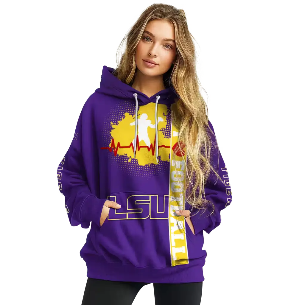 lsu tigers football heartbeat purple hoodie high quality lsu tigers football heartbeat purple hoodie high quality