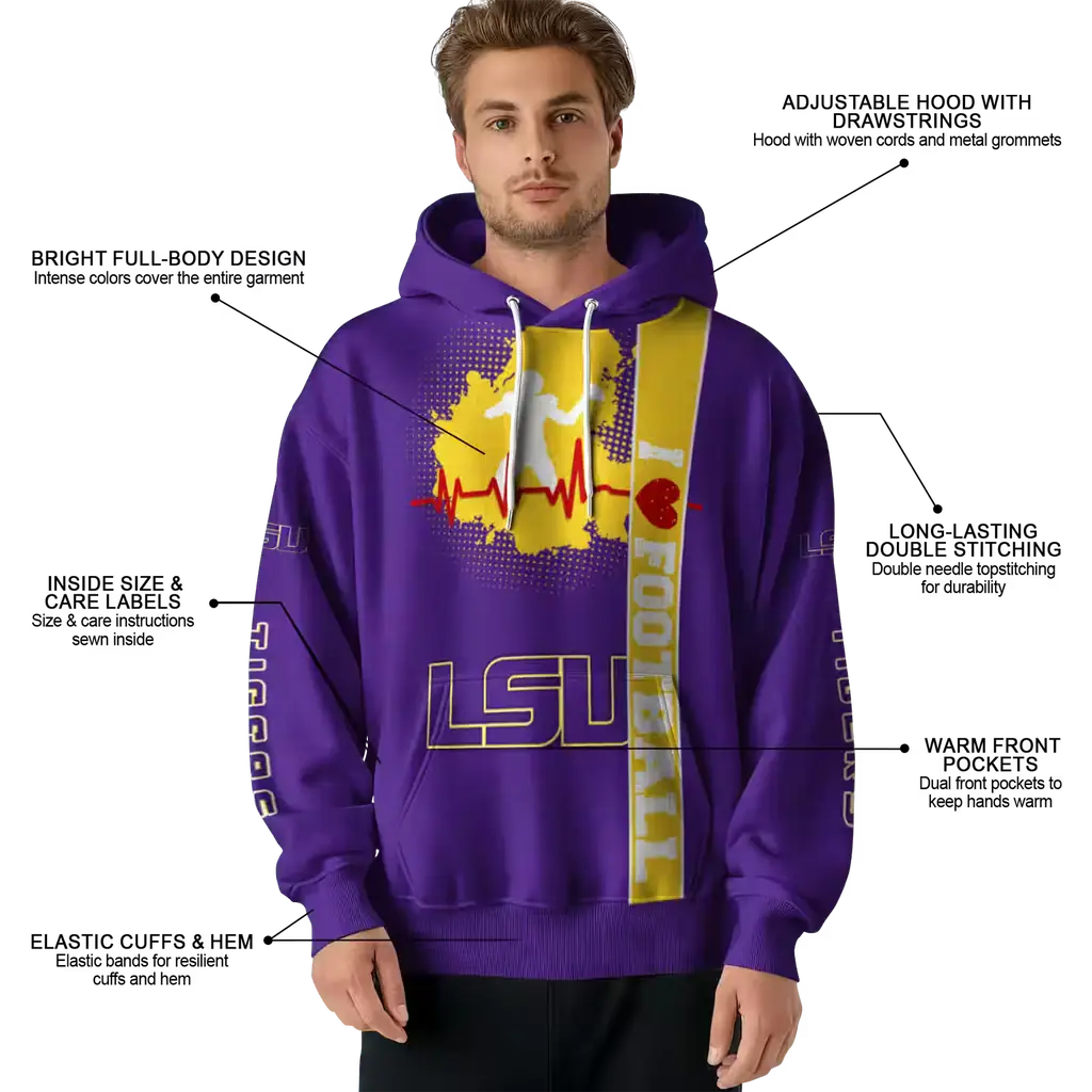 lsu tigers football heartbeat purple hoodie latest model lsu tigers football heartbeat purple hoodie latest model