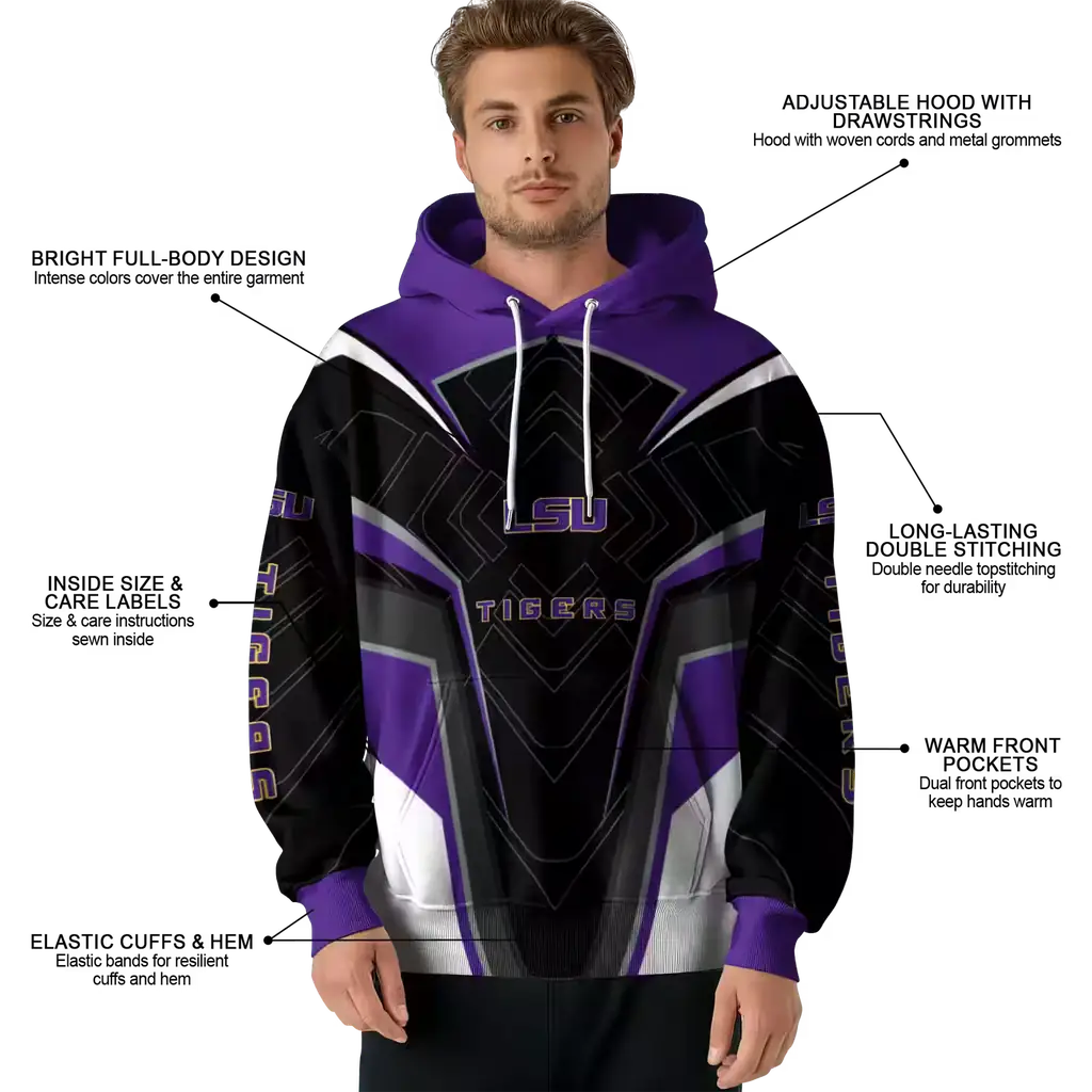 lsu tigers futuristic pattern purple black hoodie latest model lsu tigers futuristic pattern purple black hoodie latest model