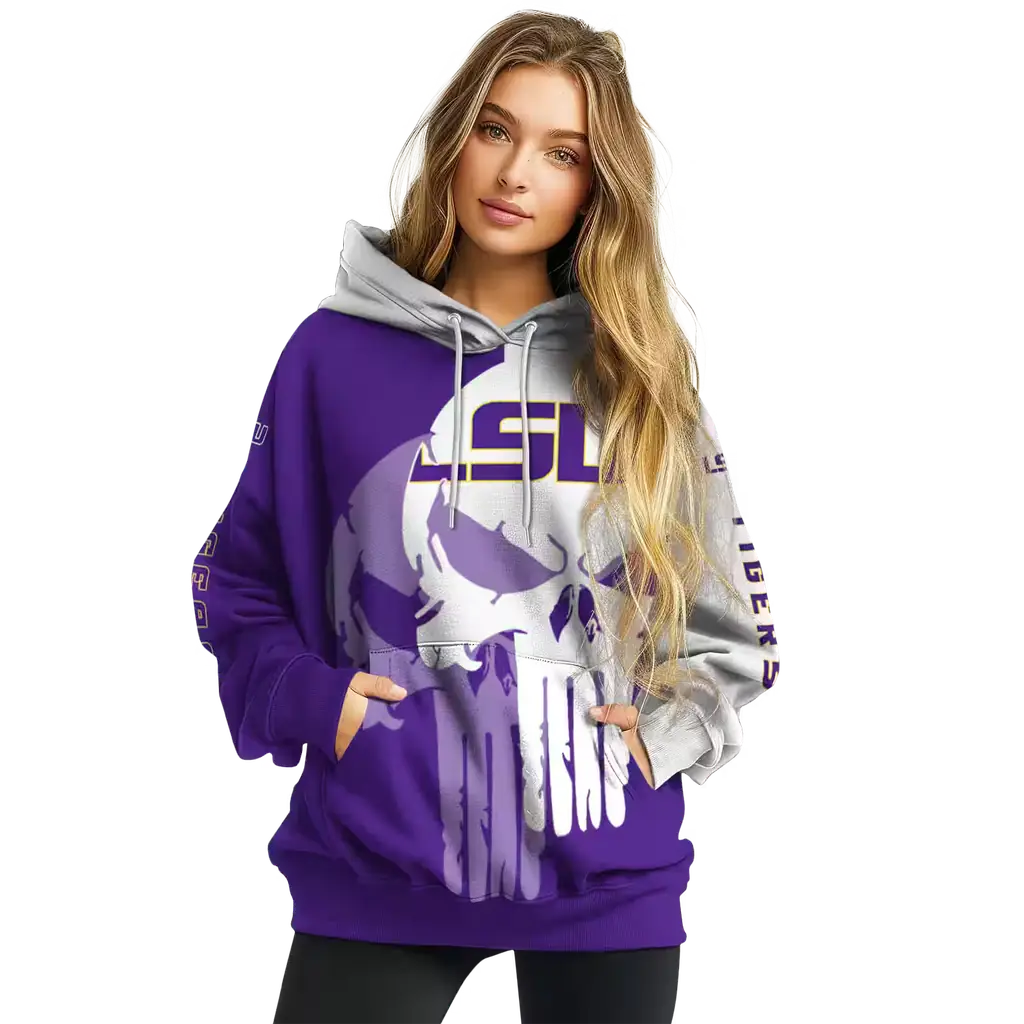 lsu tigers graphic punisher purple white hoodie high quality lsu tigers graphic punisher purple white hoodie high quality