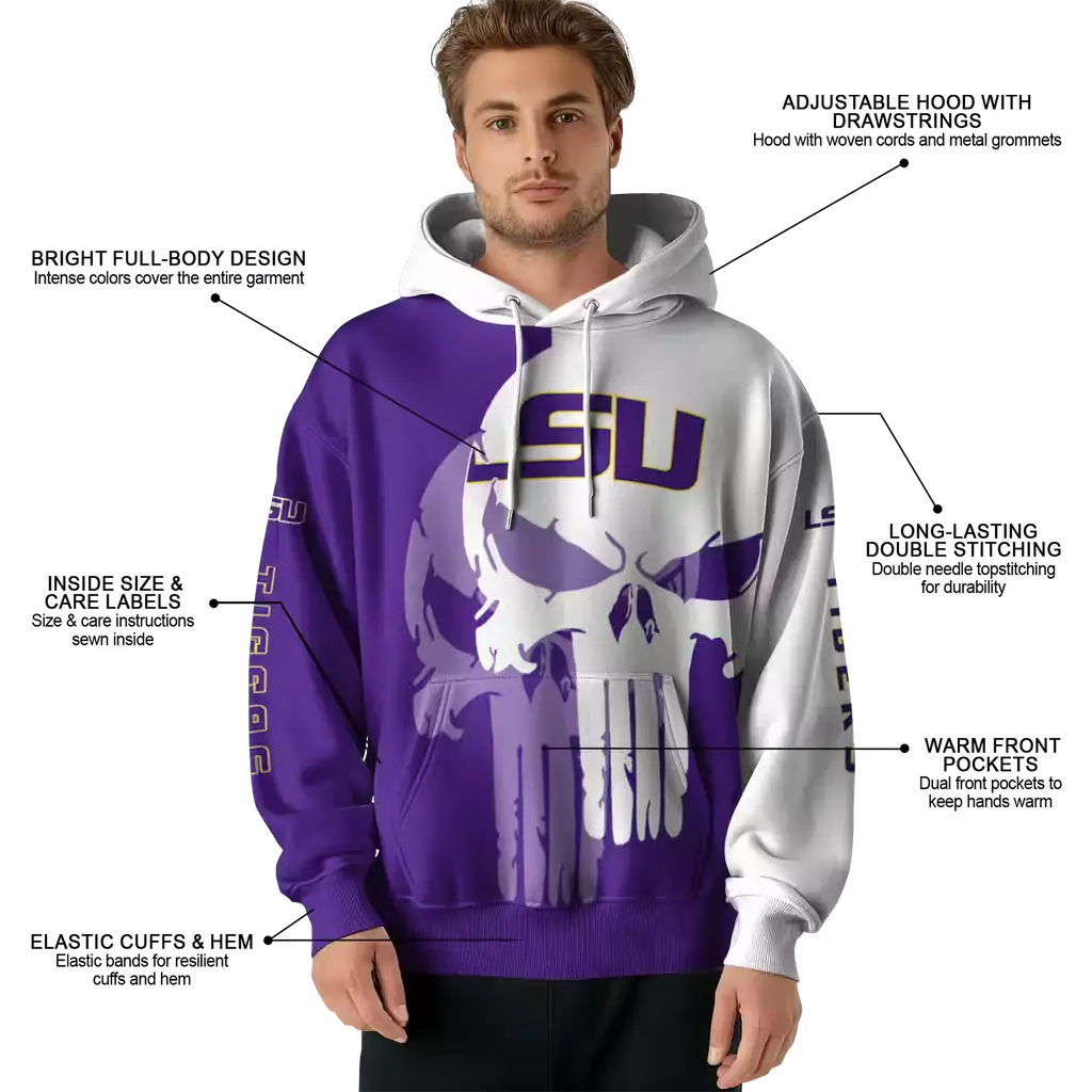 lsu tigers graphic punisher purple white hoodie latest model lsu tigers graphic punisher purple white hoodie latest model