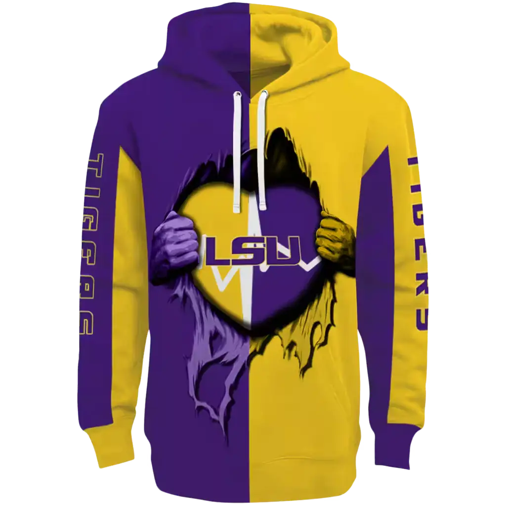 lsu tigers heartbeat graphic purple hoodie best selling lsu tigers heartbeat graphic purple hoodie best selling
