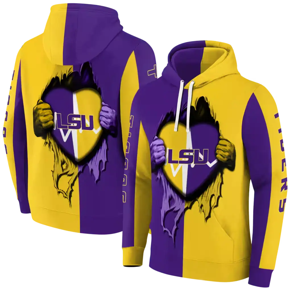 lsu tigers heartbeat graphic purple hoodie fashion forward lsu tigers heartbeat graphic purple hoodie fashion forward