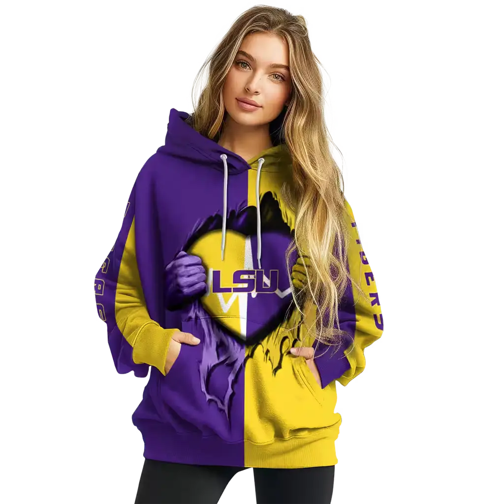 lsu tigers heartbeat graphic purple hoodie high quality lsu tigers heartbeat graphic purple hoodie high quality