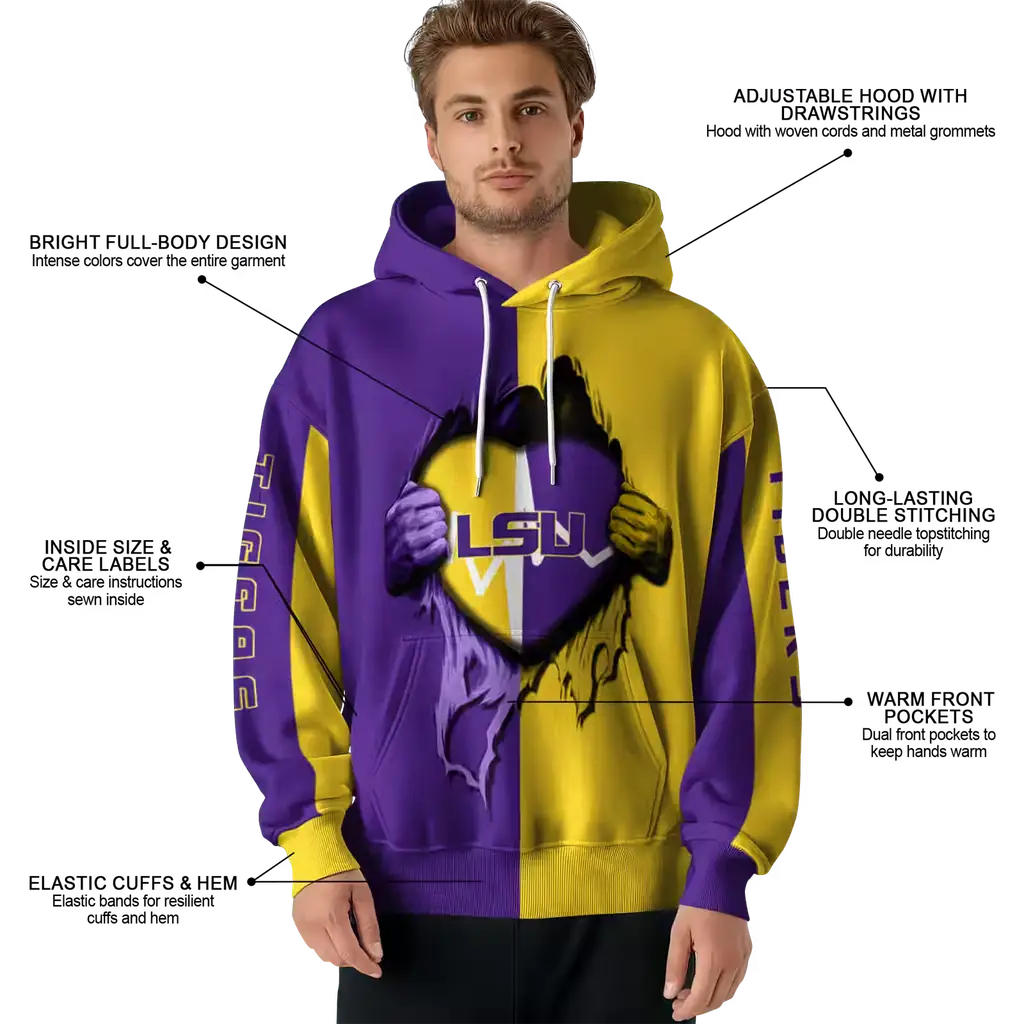 lsu tigers heartbeat graphic purple hoodie latest model lsu tigers heartbeat graphic purple hoodie latest model