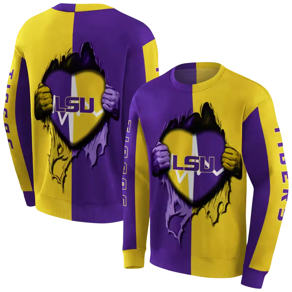lsu tigers heartbeat graphic purple hoodie premium grade lsu tigers heartbeat graphic purple hoodie premium grade