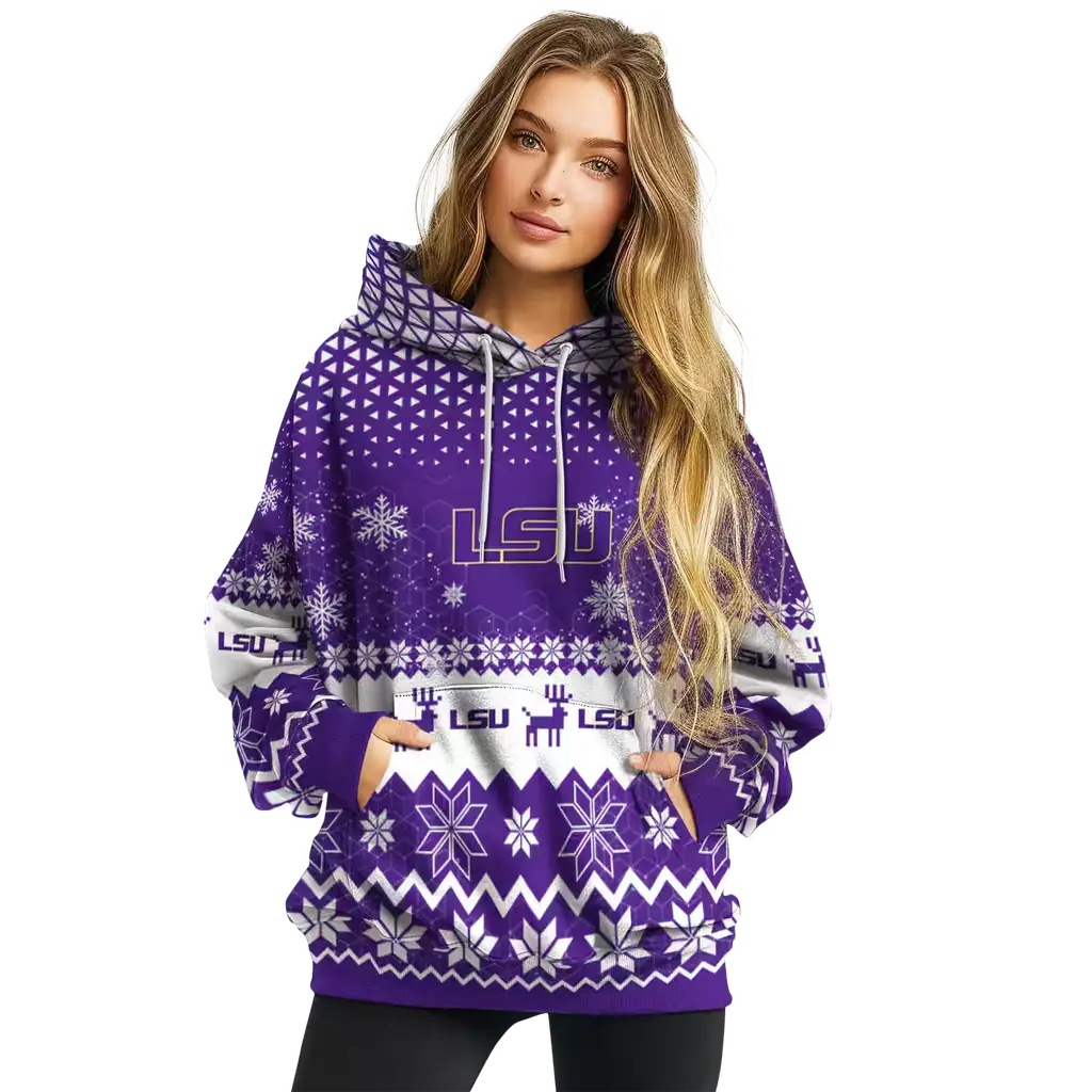 lsu tigers reindeer motif purple hoodie high quality lsu tigers reindeer motif purple hoodie high quality