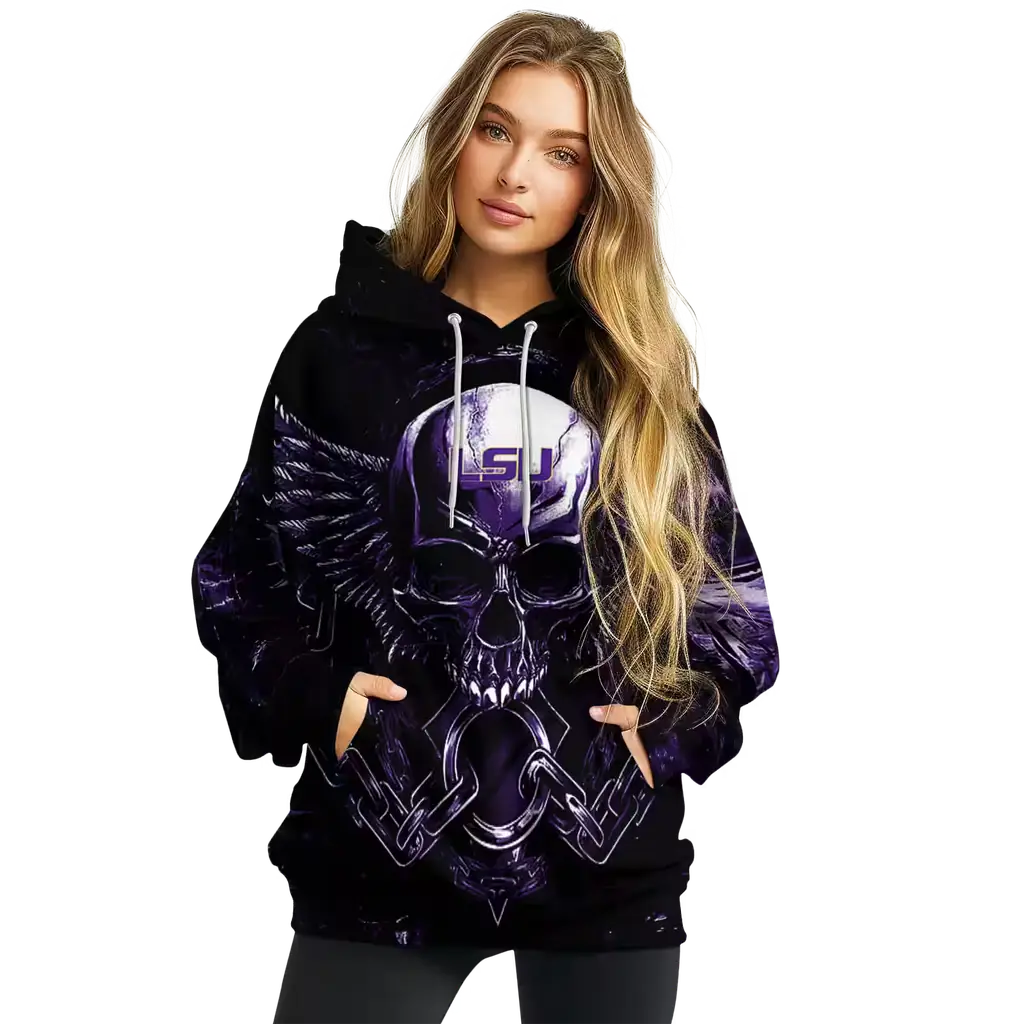 lsu tigers skull artwork purple black hoodie high quality lsu tigers skull artwork purple black hoodie high quality