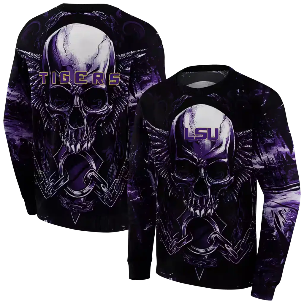 lsu tigers skull artwork purple black hoodie premium grade lsu tigers skull artwork purple black hoodie premium grade