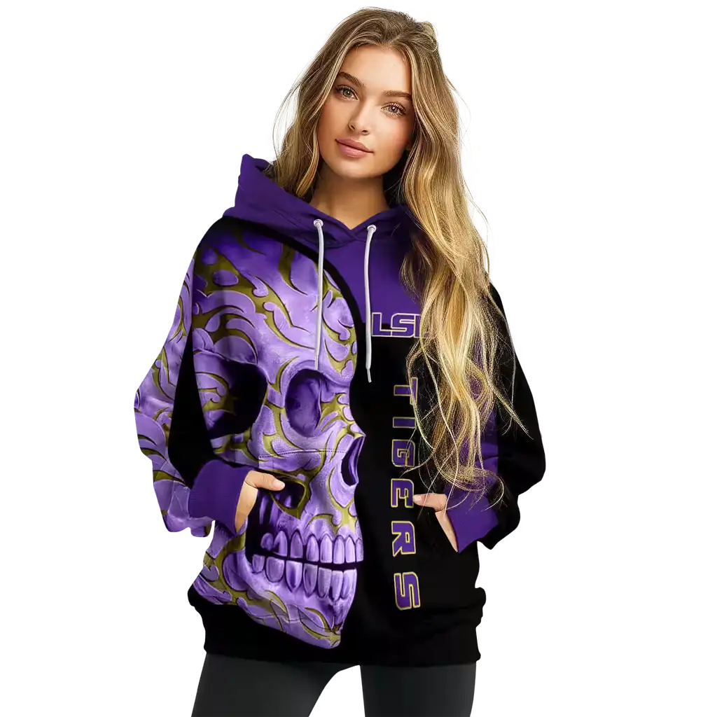 lsu tigers skull motif purple black hoodie high quality lsu tigers skull motif purple black hoodie high quality