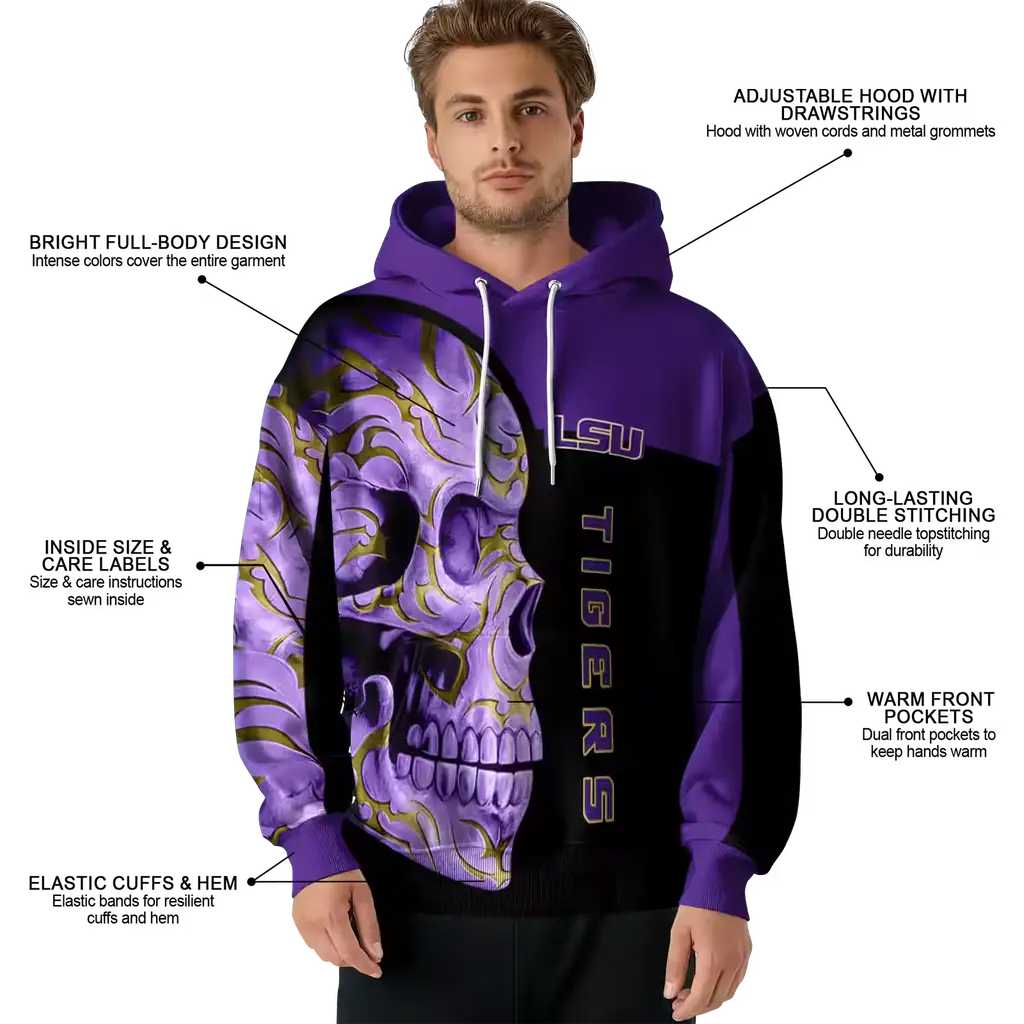 lsu tigers skull motif purple black hoodie latest model lsu tigers skull motif purple black hoodie latest model