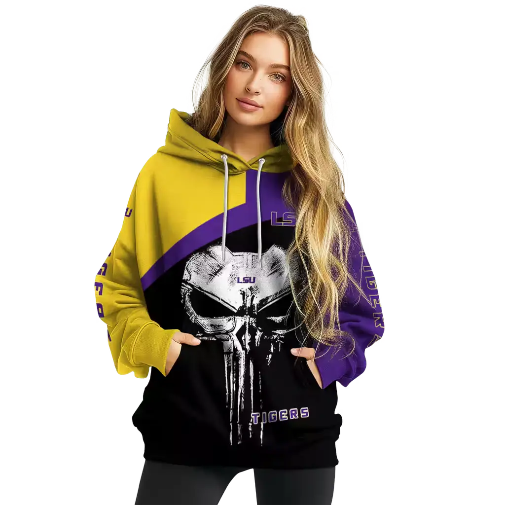 lsu tigers skull punisher gold black hoodie high quality lsu tigers skull punisher gold black hoodie high quality